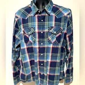 Vintage American Eagle Plaid Western Pearl Snap Long Sleeve Shirt XL